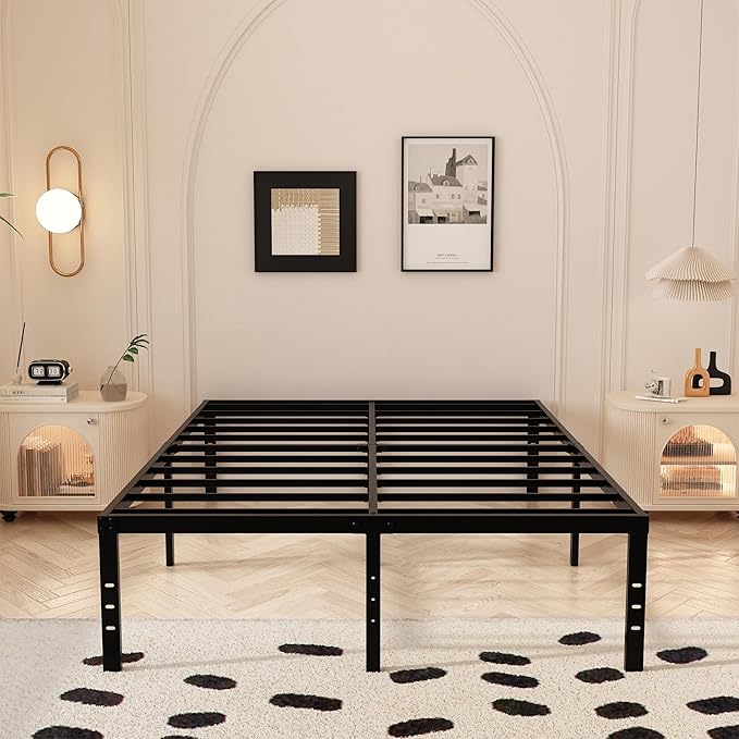 Maenizi 18 Inch Full Size Bed Frame with Skirt, Heavy Duty Metal Bed Frame Full, No Box Spring Needed, Support Up to 3000 lbs, Easy Assembly, Noise Free, Black