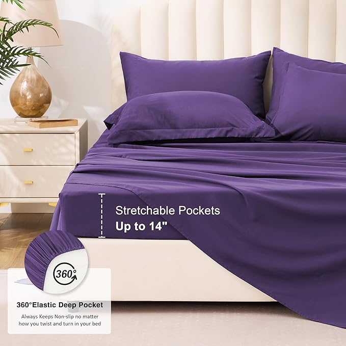 Love's cabin Queen Comforter Set Dark Purple, 7 Pieces Queen Bed in a Bag, All Season Bedding Sets with 1 Comforter, 1 Flat Sheet, 1 Fitted Sheet, 2 Pillowcase and 2 Pillow Sham | Soft, Breathable, Lightweight, Comfortable