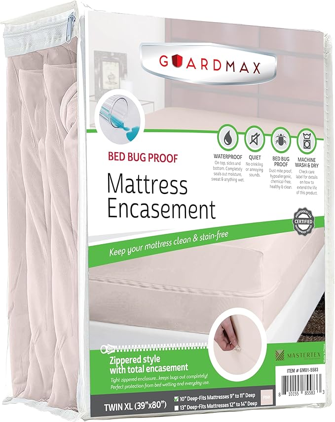 Guardmax Twin XL Mattress Encasement with Zipper, Waterproof, Bed Bug Proof, and Dust Mite Proof Mattress Protector for Twin XL Bed up to 10" Deep, Zippered All Around Jersey Knitted Mattress Cover