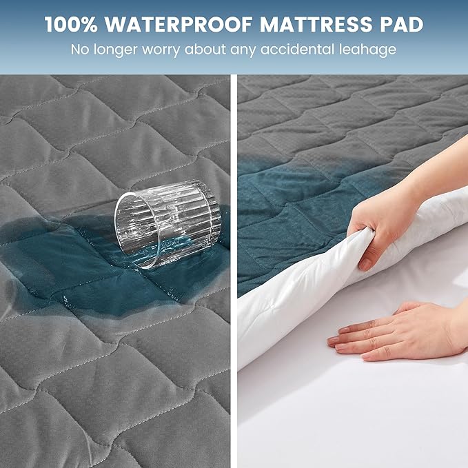 SLEEP ZONE Waterproof Mattress Protector Pad California King Machine Washable, Breathable Mattress Topper with Deep Pockets, All-Season Use, Hotel Quality (California King, Grey)