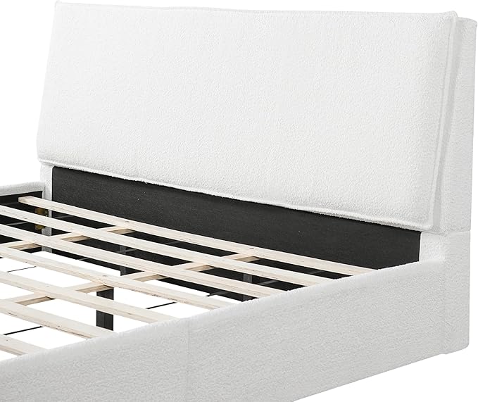 Christopher Knight Home Jamaiya Boucle Upholstered King Size Bed Frame with Wingback Headboard, Modern King Bed Frame and Headboard, Wooden Slats Support, Easy Assembly, No Box Spring Needed, White