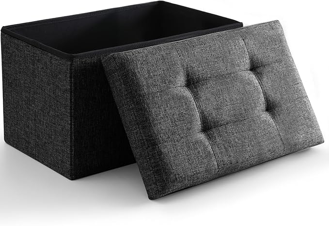 Storage Ottoman Cube Small Footrest Foldable Seat Foot Stools Square Tufted Ottoman Linen Black