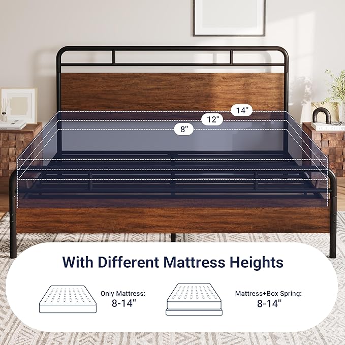 Allewie King Size Platform Bed Frame with Wooden Headboard and Footboard, Heavy Duty 13 Metal Slats Support, Under-Bed Storage, No Box Spring Needed, Noise Free, Easy Assembly, Walnut