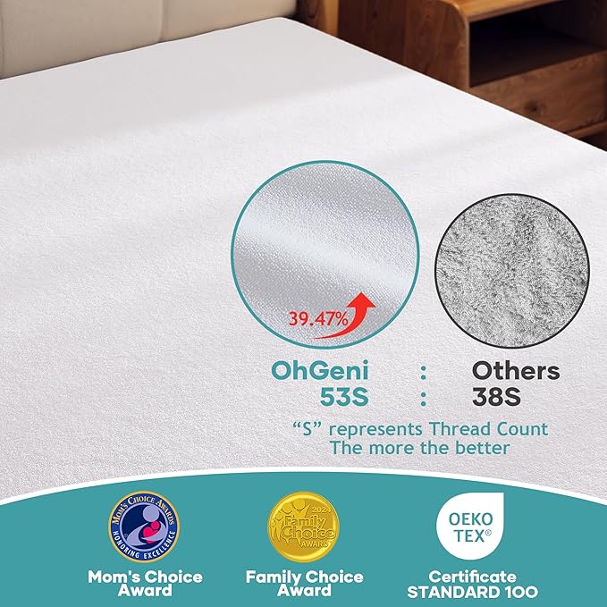 OhGeni 2 Pack Queen Size Mattress Protector, 100% Waterproof, Fitted Sheet with Deep Pockets, 6''-18'', Premium Noiseless Breathable Soft Material, Mattresses Cover for Bed