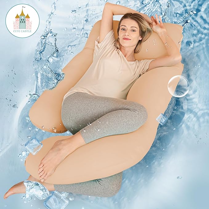 Cute Castle Cooling Cover Pregnancy Pillows, Soft U-Shape Maternity Pillow with Removable Cover - Full Body Pillows for Adults Sleeping - Pregnancy Must Haves - Jumbo 57 Inch - Brown