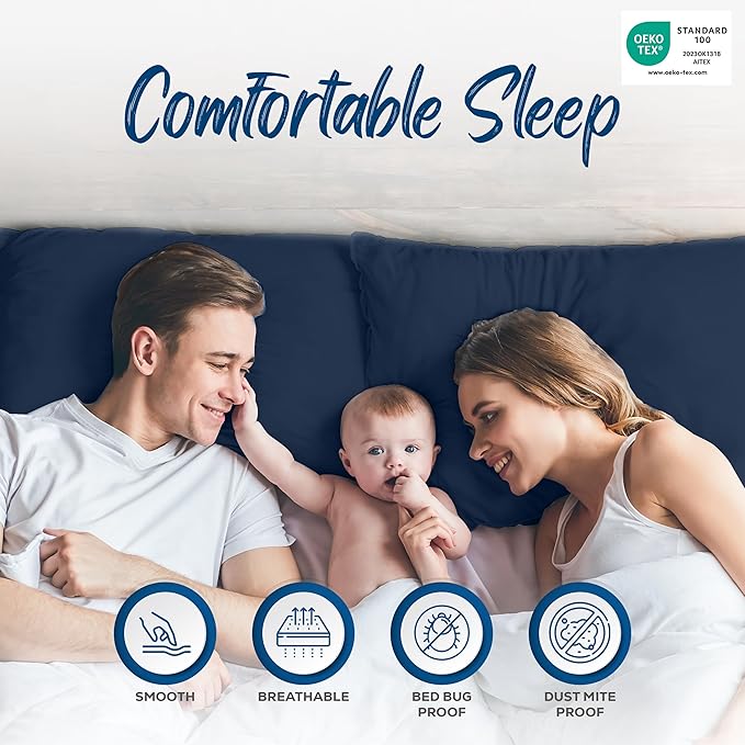 Utopia Bedding Premium 100% Waterproof Pillow Protectors with Zipper Standard Size (Set of 4), Bed Bug and Dust Mite Proof Zippered Pillow Covers, Pillow Encasement Cases, Navy