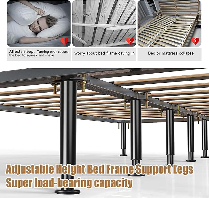 Metal Bed Frame Support Legs, 7-12.6 Inch Adjustable Height Bed Support Legs, Bed Legs Replacement Parts for for King Queen, Under Bed Support Slat Reinforcement Kits, Bed Frame Center Support 4 Pack