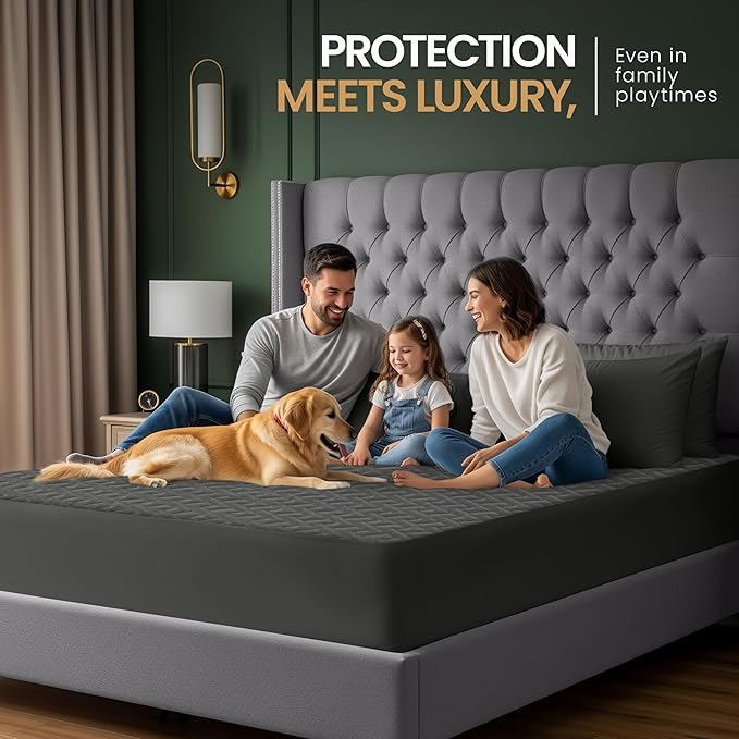 Utopia Bedding Waterproof Mattress Protector Queen Size (Gray), Premium 3D Air Soft Fabric Mattress Cover, Fits 17 Inches Deep, Breathable, Fitted Style with Stretchable Pockets