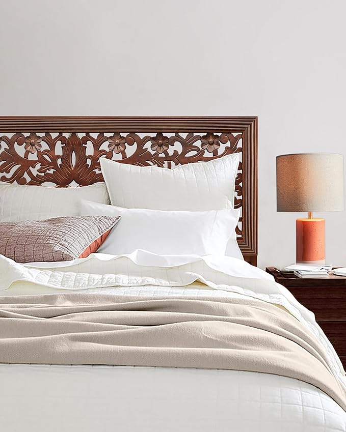 COTTON CRAFT Solid Wood Sturdy Queen Headboard - Compatible with All Bed Frame - Intricate Hand Carved Rajasthan Motif - Bohemian Transitional - Beautiful for Any Bedroom - Rustic Antique Brown