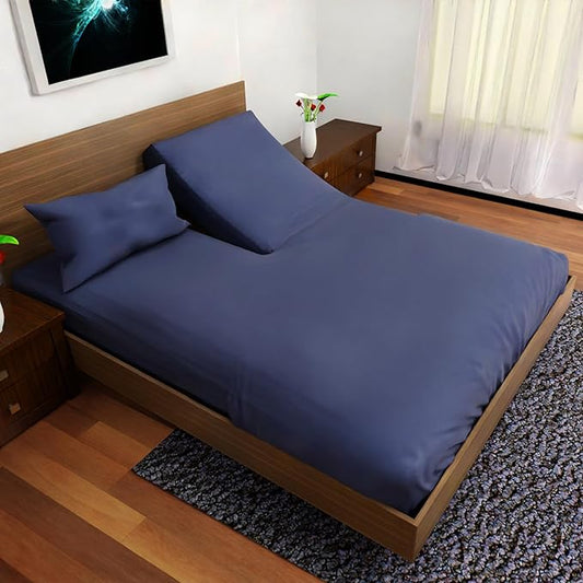 Top Split King Sheets Sets for Adjustable Bed, 4 Pcs Double Brushed Deep Pockets Microfiber Sheets, 34 Inch Split Top Fitted Sheet, 1 King Flat Sheet and 2 Pillowcase Navy Blue