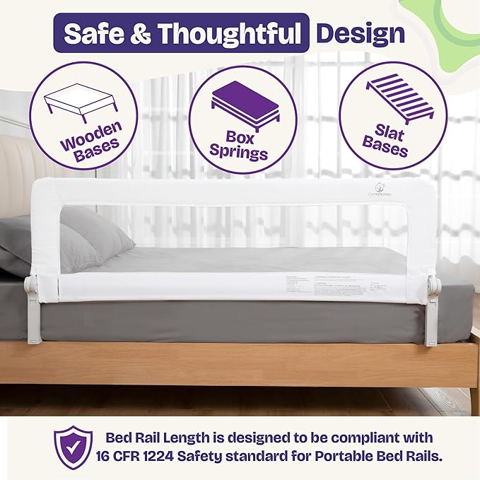 ComfyBumpy 1-Pack Bed Rail for Toddlers 55.5" L x 23.5" H | Extra Tall Toddler Bed Rails for Twin, Full, Queen & King Mattress Size | Swing Down Rail Guard | Mattress Side Rail for Kids | White