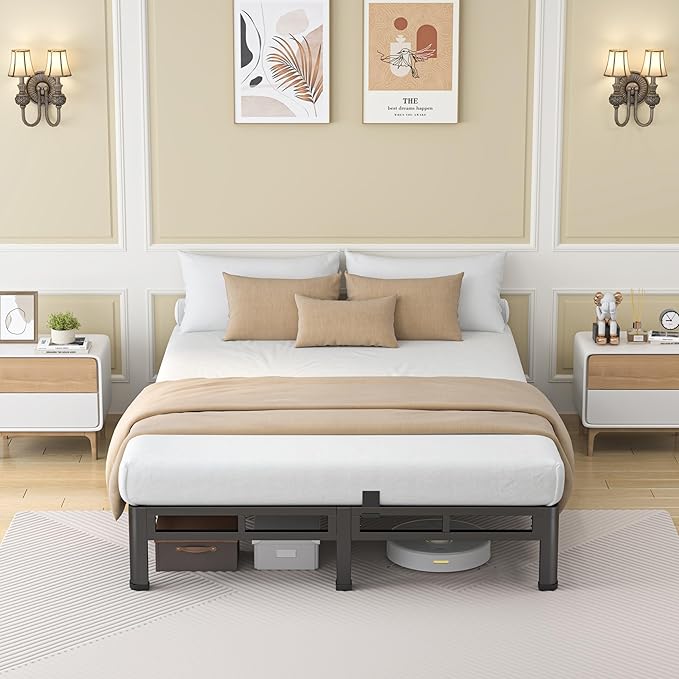 NKZ 7 Inch King Size Bed Frame, Metal Bed Frame & Box Spring 2 in 1 Platform with Round Corner Legs, 4000Lbs Heavy Duty Low-Profile Frame, Mattress Slide Stopper, Noise-Free, Easy Assembly
