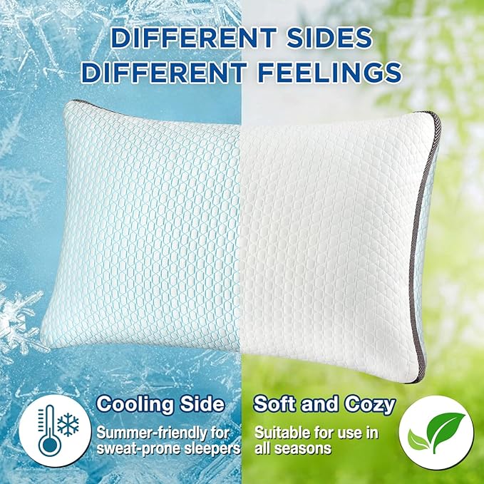 Cooling Pillows Queen Size Set of 2, Shredded Memory Foam Pillows 2 Pack, Bed Pillow for Hot Sleepers Adjustable Firm Pillow for Side, Back and Stomach Sleepers, Machine Washable