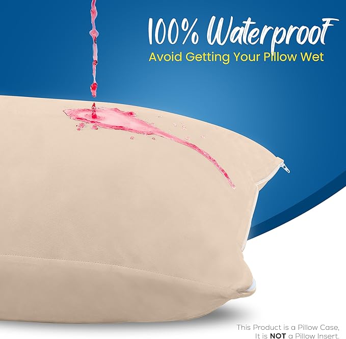 Utopia Bedding Premium 100% Waterproof Pillow Protectors with Zipper King Size (Set of 4), Bed Bug and Dust Mite Proof Zippered Pillow Covers, Pillow Encasement Cases, Beige