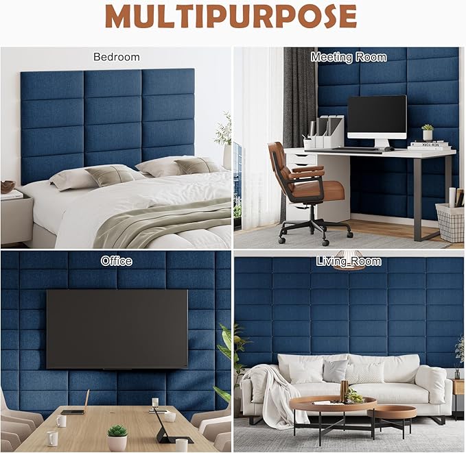 IF NOW Upholstered Wall Mounted Headboard, 3D Soundproof Wall Panels Peel and Stick for Queen Size, Reusable and Removable Tufted Bed Headboard in Navy Blue (9 Panels, 10" x 24")