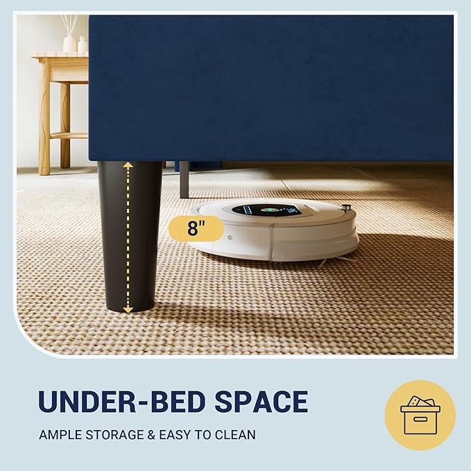 Allewie King Size Velvet Platform Bed Frame with Vertical Tufted Wingback Headboard, Easy Assembly, Under Bed Storage, No Box Spring Required, Modern Style, Blue
