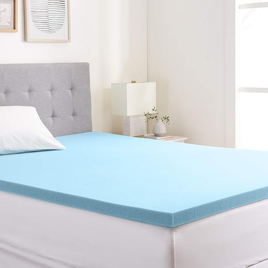 Amazon Basics Alternative Latex King Size Mattress Topper, Cooling Gel-Infused, CertiPUR-US Certified, 2 Inches, Blue