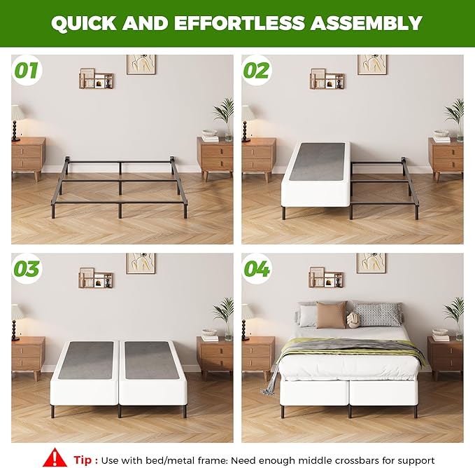 EMODA Split King Box Spring 10 Inch Heavy Duty Bed Base Metal Mattress Foundation with Fabric Cover in 2 Piece, Noise Free, Easy Assembly