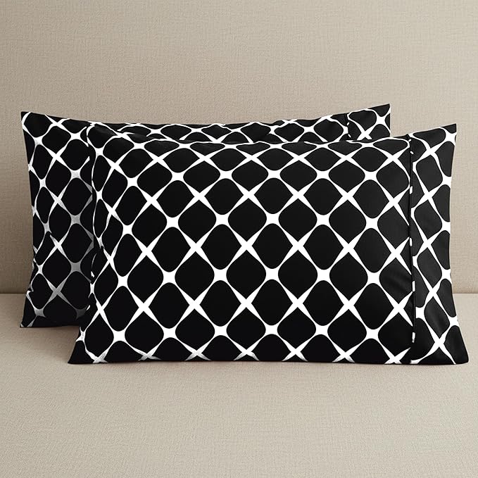 Elegant Comfort Luxury Ultra-Soft 2-Piece Pillowcase Set - 1500 Premium Hotel Quality Microfiber Double Brushed - Wrinkle Resistant, Standard/Queen, Bloomingdale Pattern Black
