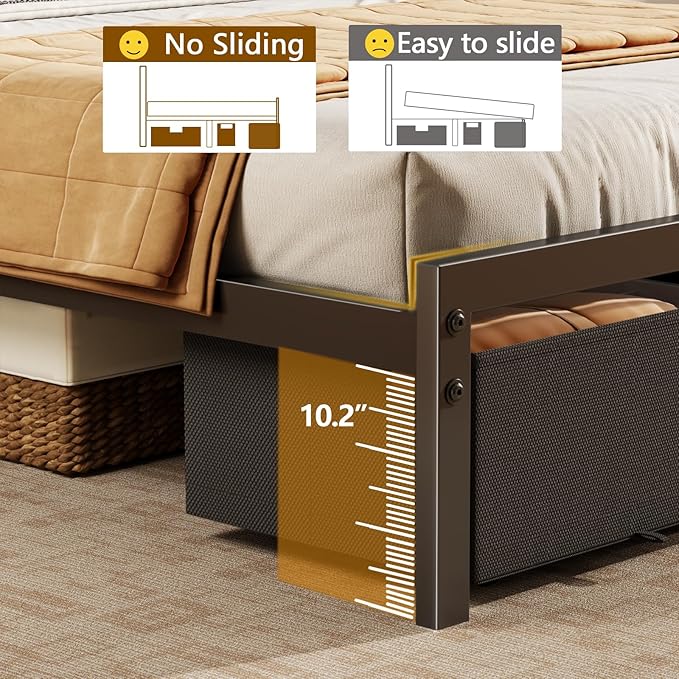 Furnulem Twin Bed Frame with 2 Storage Drawers & Charging Station, Twin Platform Bed Frame with Headboard & LED Lights, No Box Spring Needed, All in One, Easy to Install, Noise Free (500 lbs Capacity)