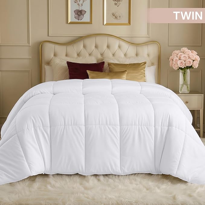Utopia Bedding Comforter Twin Size 64 x 88 Inches, All Season Duvet Insert, Down Alternative Box Stitched Bed Comforter with Corner Tabs, Machine Washable