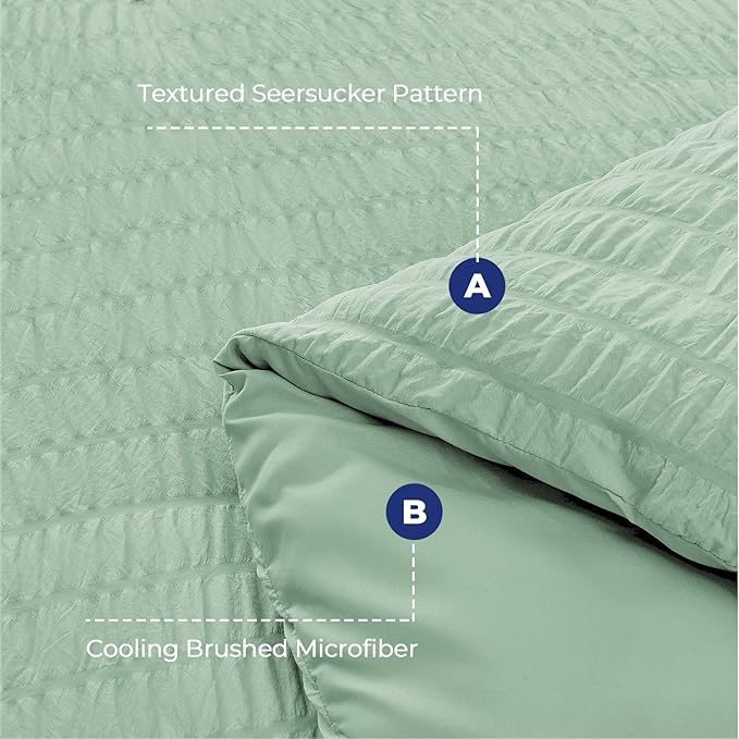 HYMOKEGE Sage Green Queen Comforter Set Seersucker 7 Pieces, All Season Luxury Bed in a Bag for Bedroom, Bedding Set with Comforters, Sheets, Pillowcases & Shams