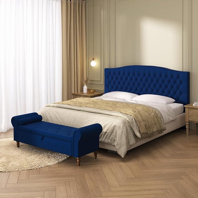 Furpopup Velvet Upholstered Headboard King/Cal King Size Latest Model Wall Mount, Bed Frame Mount, Featuring High-Density Sponge Padding, Luxury Texture Easy Assembly Comfort and Style-Navy Blue