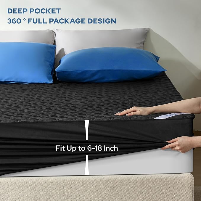 BEDLORE 2 Pack Waterproof Mattress Protector,King Size Mattress Pad Noiseless with Deep Pocket Fitted for 6"-18",Soft Breathable Dirt Proof Bed Mattress Cover Washable for Home,Bedroom,Hotel(Black)
