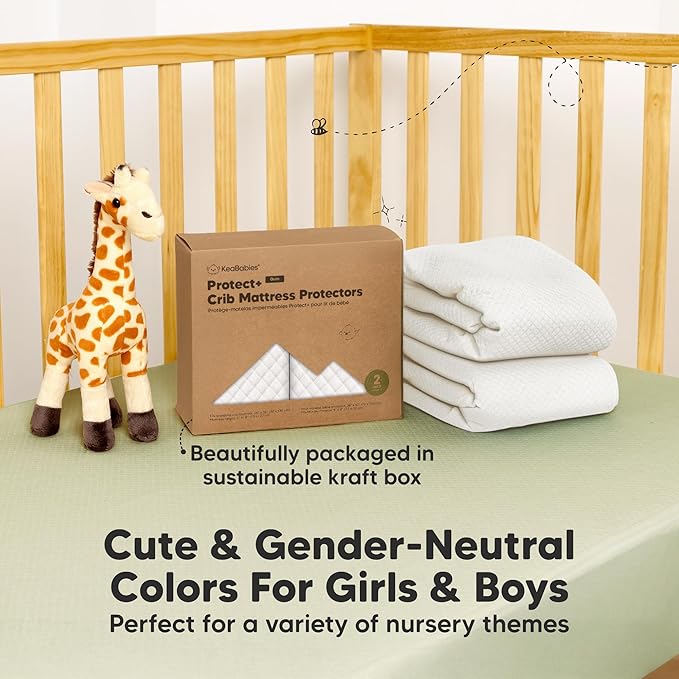 2-Pack Waterproof Crib Mattress Protector Cover Fitted - Quiet Baby Crib Mattress Pad Sheets, 52" x 28" Soft Quilted Cotton Baby Sheet, Machine Washable, Easy Fit, Durable (Soft White/Quin)