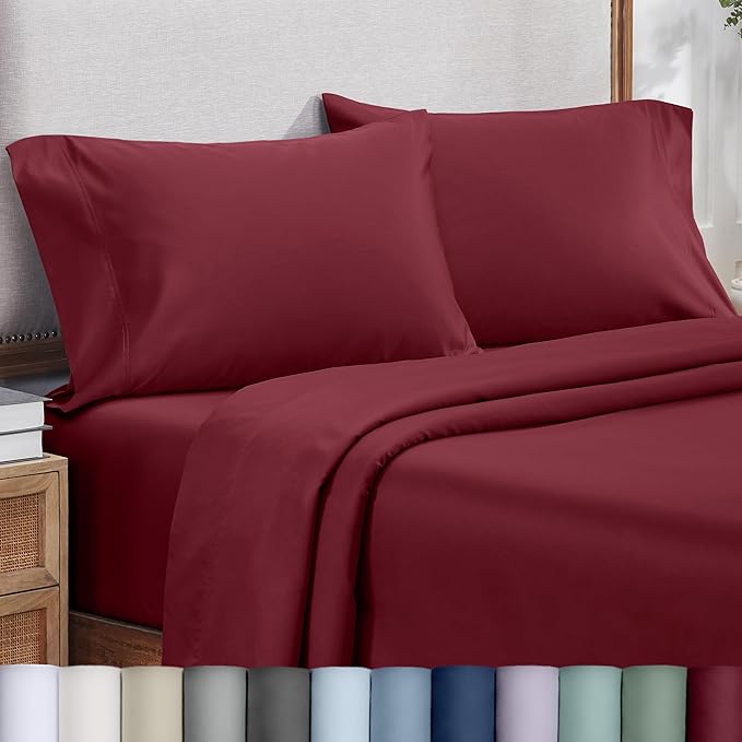California Design Den Natural 100% Cotton Pillow Cases Queen Size Set of 2 - Luxuriously Soft and Thick 800 Thread Count, Smooth Sateen Standard/Queen Pillow Cases, Durable - Red Wine