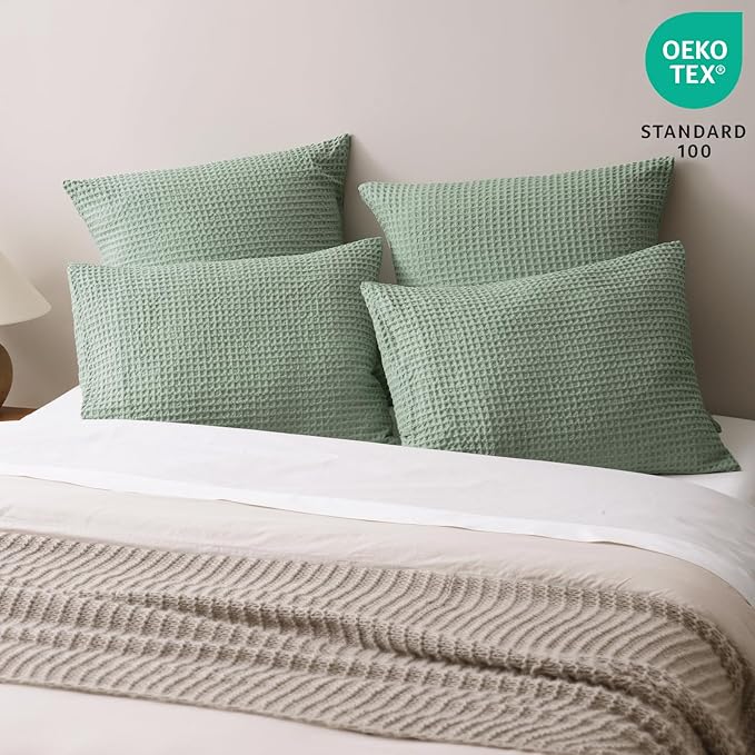 PHF Ultra Soft Waffle Weave Pillow Shams King Size, No Insert, 2 Pack 20" x 36" Pillowcases,Breathable & Skin-Friendly Pillow Cases, Stylish Decorative Bed Pillow Cases Covers,Sage Green