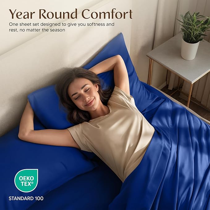 Utopia Bedding King Size Sheet Set – 4 Piece Bed Sheets, Soft and Breathable Microfiber, Includes 1 Fitted Sheet, 1 Flat Sheet and 2 Pillowcases – Oeko Tex (Royal Blue)