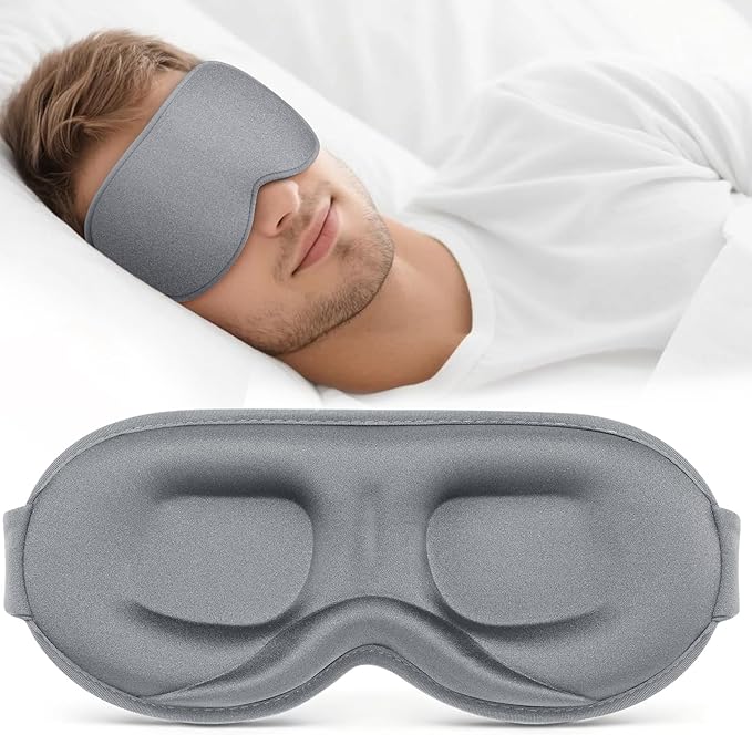 Sleep Mask for Men Women - 100% Blackout Cooling Eye Masks for Sleep - 3D Sleeping Mask for Side Sleepers - Zero Pressure Lash Extensions Eye Cover Shade for Airplane Travel Essentials, Grey