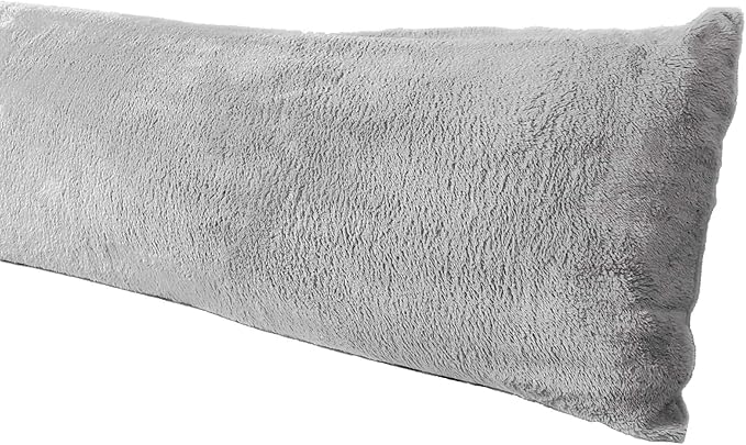 Extra Soft Body Pillow Cover, Sherpa/Microplush Material, 20x54 Inches, Zipper Closure (Gray)