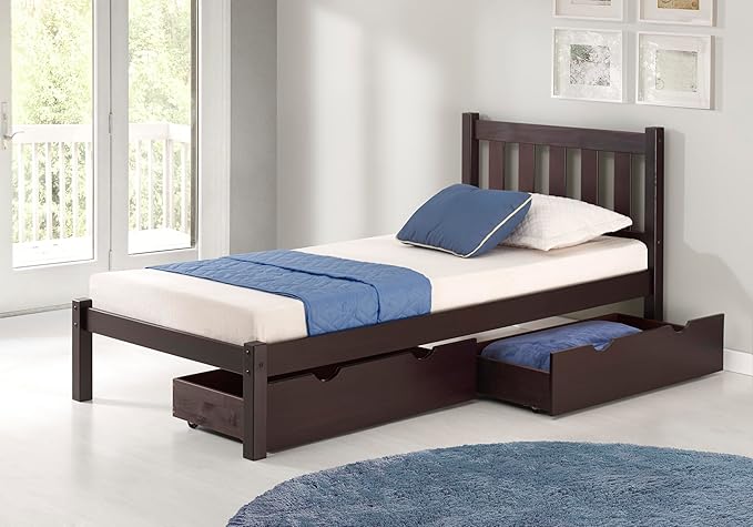 Alaterre Furniture Under Bed Storage Drawers - Set of 2 Solid Wood Rolling Under Bed Storage with Wheels - Fits Bed Frames 9.75” High - Underbed Containers for Shoes, Clothes, and Toys (Espresso)