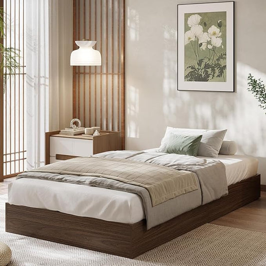 GarveeHome Twin Size Wood Platform Bed Frame, Wooden Bed Frame No Headboard, Wood Slat Support, No Box Spring Needed, Easy Assembly