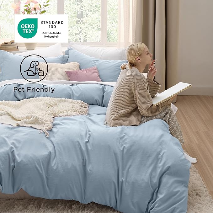 Bedsure Celestial Blue Duvet Cover Queen Size - 3 Pieces Prewashed Extra Soft Bedding Set, Includes 1 Duvet Cover 90x90 Inches with Zipper Closure & 2 Pillow Shams, Comforter Not Included