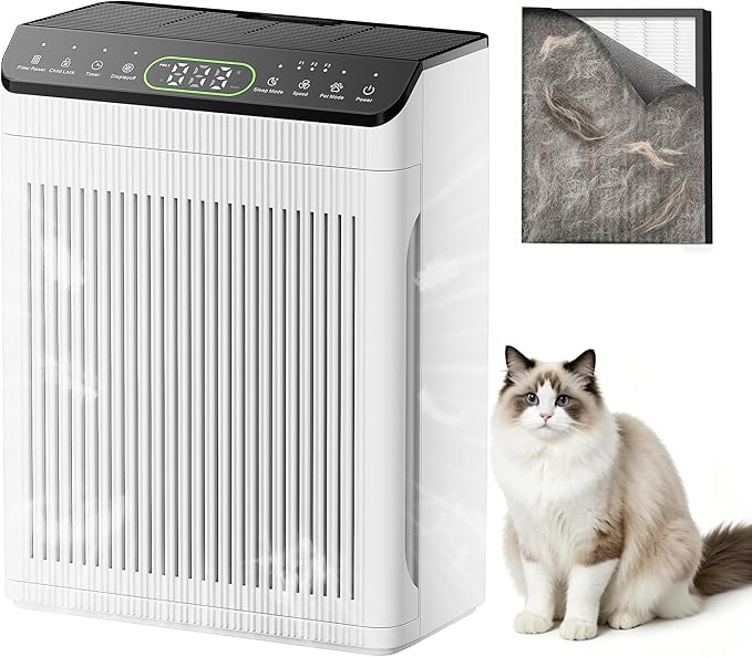 Air Purifiers for Home Large Room, Air Purifier up to 2200sq.ft, PM2.5 Air Quality Display, Sleep Mode with Fragrance for Smoke Dust Odors, ET066, Ivory, 1Pack+3Modes