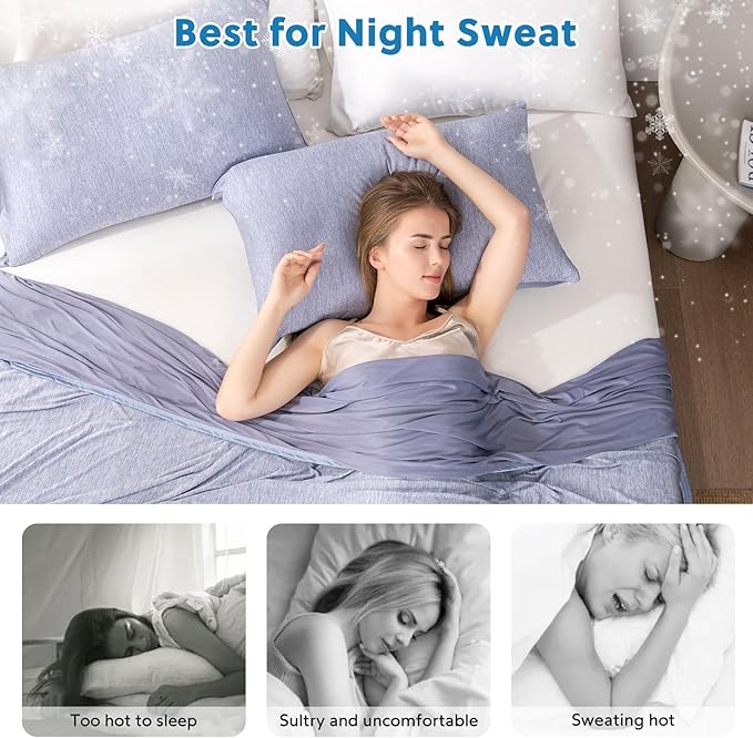 HOMFINE Cooling Pillowcase Body Size - Double Side Q-Max 0.439 Cooling Fiber for Pillow Protector, Breathable Long Cold Pillow Cover for Hot Sleeper Night Sweat, Hidden Zipper, 1 Pack (20"x54", Blue)
