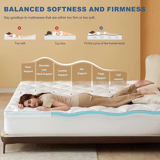 Bedlore 4-Inch Twin XL Mattress Topper for Back Pain - Dual Layer Medium Support (2" Gel Memory Foam + 2" Cooling Fluffy Pillow Top Pad), Breathable & Pressure Relief (White)