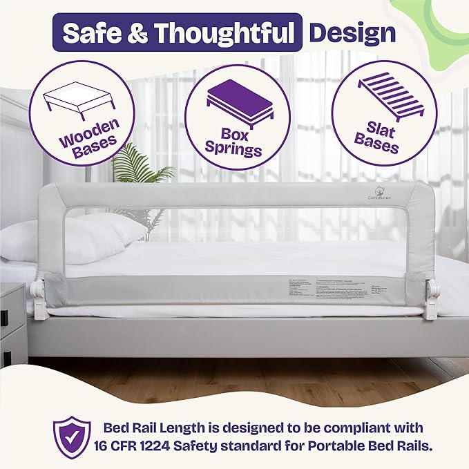 ComfyBumpy 2-Pack Bed Rail for Toddlers 55.5" L x 19.5" H | Toddler Bed Rails for Twin, Full, Queen & King Mattress Size | Swing Down Rail Guard | Mattress Side Rail for Kids | Gray