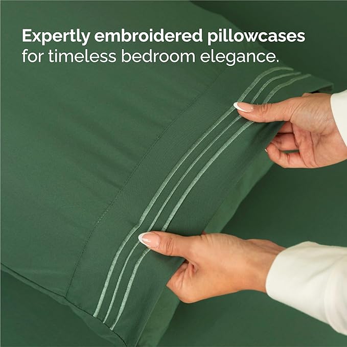 Split King Size 5 Piece Sheet Set - Comfy Breathable & Cooling Sheets - Hotel Luxury Bed Sheets for Women & Men - Deep Pockets, Easy-Fit, Soft & Wrinkle Free Sheets - Emerald Green Oeko-Tex Bed Sheets
