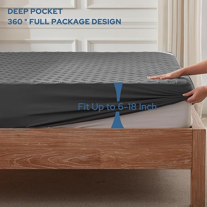 BEDLORE Waterproof Mattress Protector, Noiseless Queen Size Mattress Pad with Deep Pocket Fitted Up to 6"-18", Soft Breathable Dirt-Proof Bed Mattress Cover Washable Bedroom, Hotel (Gray)