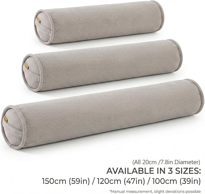 Long Bolster Pillow for Bed – Soft Corduroy Body Pillow for Adults, Ergonomic Full-Length Support for Better Sleep,47 x 7.87 Inches,Beige Gray
