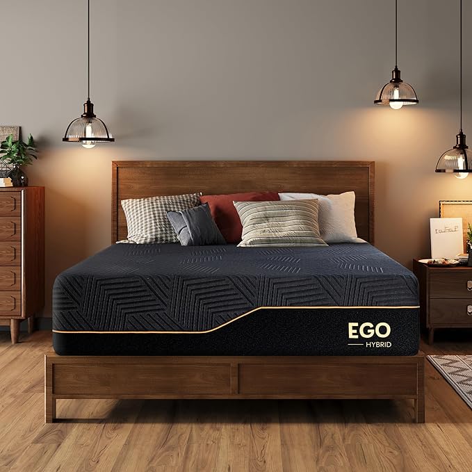 MLILY EGOHOME 14 inch Hybrid Full Mattress,Memory Foam Pocket Spring Mattress with Cooling Cover,Bed in a Box,CertiPUR-US Certified,Targeted Support Pressure Relief, 54x75x14 Black
