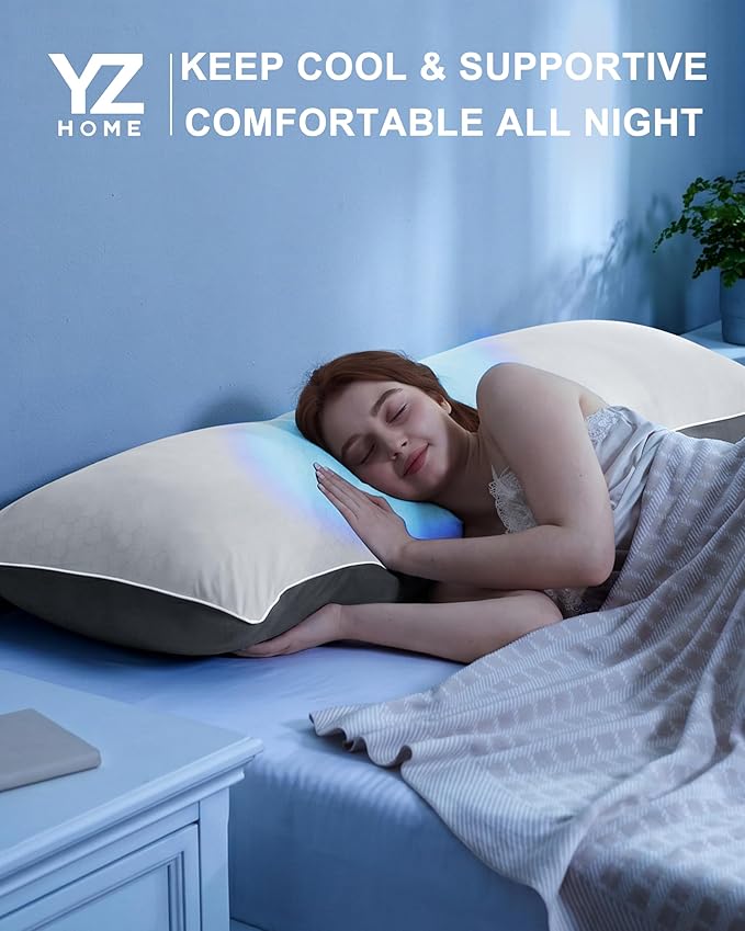 YZ HOME Cooling Body Pillow for Adults, Cold Touch Fabric, Blue Shredded Memory Foam, Support for Side Back Stomach Sleepers, Removable Washable Cover(Grey,20x54 inch)