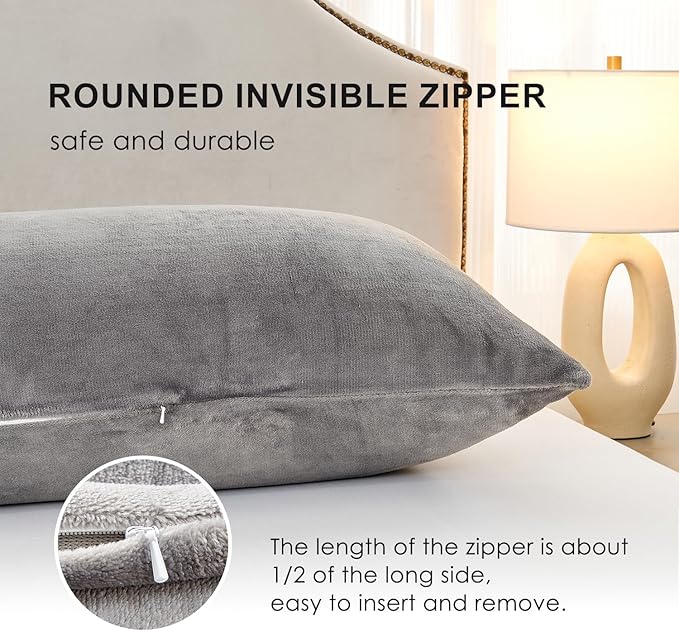 SOCHOW Body Pillow Cover 21x54 Inches, Super Soft and Cozy Fleece Long Body Pillowcase with Zipper Closure,1 Pack, Grey