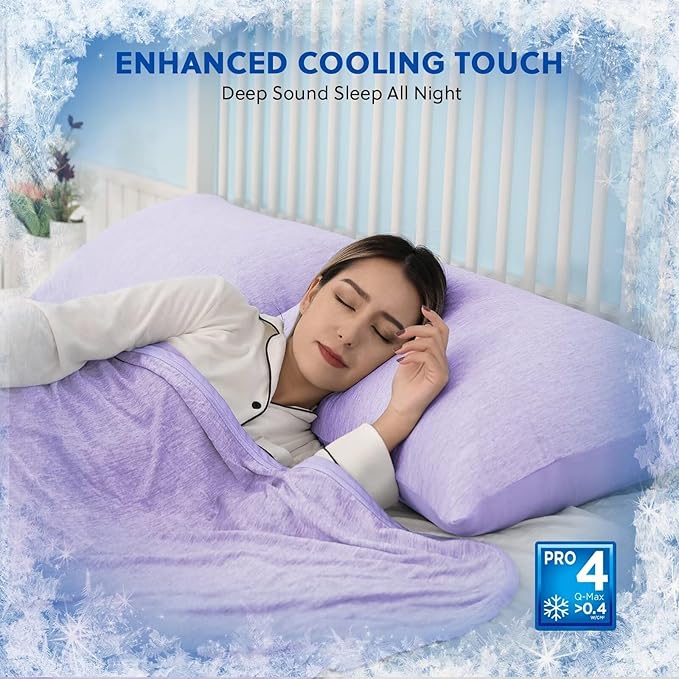 HOMFINE Cooling Pillowcases Standard Size - Double Side Q-Max 0.439 Cooling Fiber for Pillow Protector, Breathable Cold Pillow Cover for Hot Sleeper Night Sweat Hidden Zipper, 2 Pack (20"x26", Purple)