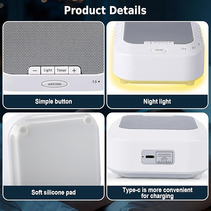 Noise Sound Machine with 28 Soothing Sounds Night Light White Noise Machine for Adults Baby Kids Sleep Machines Multi Button Quick Control Levels 3 Timers for Home Office Travel