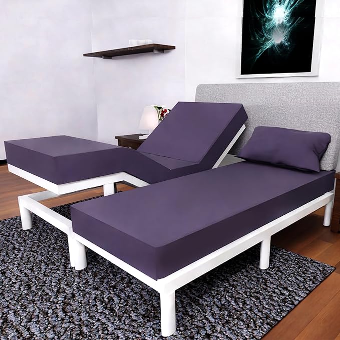 Split Queen Sheets - 5 Pcs Set for Adjustable Bed - Soft, Wrinkle-Resistant (Plum)